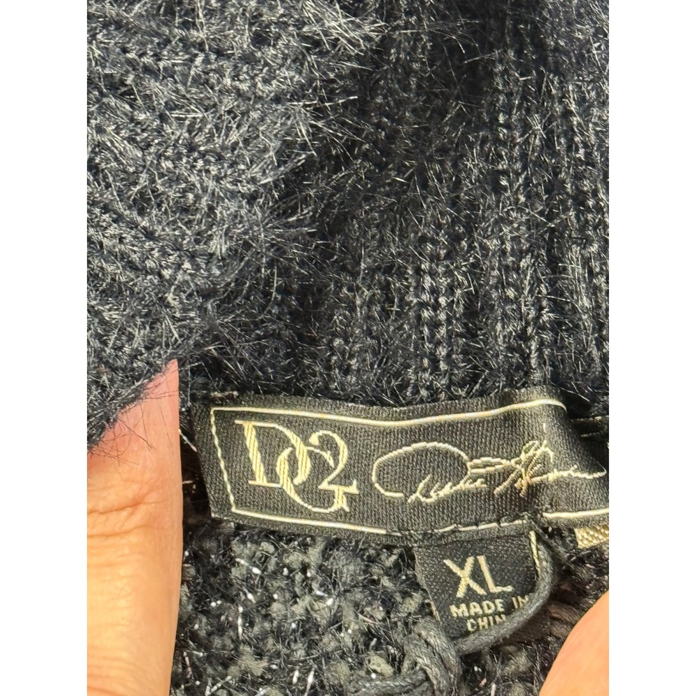 Diane Gilman DG2 Black Argyle Eyelash Knit Shimmer Cardigan Sweater XL NEW - Picture 5 of 8